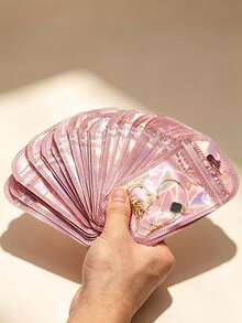 10/50/100pcs Laser Iridescent Pink Self-Sealing Jewelry Bags, Moisture-Proof, Dust-Proof, Anti-Oxidation, Portable Storage For Earrings, Necklaces, Accessories, Home And Travel Organization - Multicolor - View 7