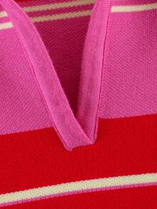 GDDYIN Women's Autumn New Arrival Retro Colorblock Striped Polo Neck Casual Top Pink - Pink - View 8
