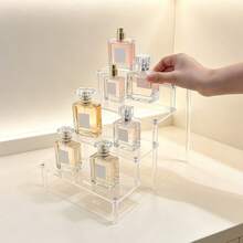 1pc Clear PS Makeup Organizer, Step Cosmetic & Perfume Display Stand, Space-Saving Vanity Storage Rack For Skincare, Lipsticks, And Nail Polish, High-Transparency Desktop Holder For Dresser And Bedroom, Sturdy Design, Modern Minimalist Style. - Clear - View 1