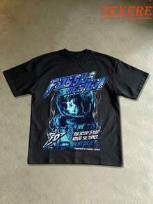 (180g 100 Percent Cotton T-Shirt) Men's T-Shirt Men's Casual  Comfortable,Y2K Fashionable T-Shirt, Funny T Shirt,Great Daily Outdoor Wear. - 黑色 - 查看 3