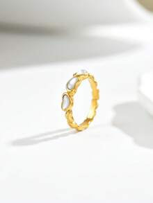 1pc Niche Premium Versatile Square Long Rhinestone Ring, Heart-Shaped Mother Of Pearl Ring, Marquise Zirconia Ring, Thin Pave Ring And More Styles Adjustable Index Finger Ring, Commute Date Elegant Layering Accessory, Exquisite Jewelry Gift For Best Friend And Girlfriend - Yellow Gold - View 8