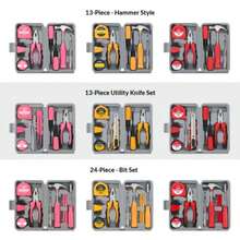 1/2 Set, 13/24pcs Pink Home Tool Set, Sturdy Metal Hand Tool Kit, Classic Barn-Style Toolbox, Durable Metal Hand Tools, Includes Screwdrivers, Tape Measure, Hammer, Hex Keys And Pliers, Suitable For Home DIY, Industrial Work, Motorcycle Maintenance, Car Repair, School Crafts. Pressure-Resistant Industrial Repair Set, Practical All-Purpose Disassembly Men's Tools, Portable Compatible Motorcycle Parts Maintenance, Durable Convenient Car Repair Parts, Organized Storage Toolbox, Lightweight Easy-To-Carry School Supplies, (Style/Color Random) - Multiple Styles - View 12
