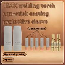15AK Coated Nozzle Conductive Tip Connecting Rod 9pcs Set Non-Stick High Temperature Resistant Durable MIG Welding Gun Accessories High Quality - 15AK Nozzles (2 Pieces); Connecting Rods (2 Pieces); Conductive Nozzles (5 Pieces) - View 2