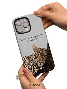 GIIPPA 1pc Grey Background With Leopard And English Slogan Design, Phone 17 Pro Max Phone Case, Compatible With Phone 16 Pro Max, 15 Pro Max, 14 Pro Max, Korean Style High-End Fashion Fun Phone Case, Compatible With 11/12/13/14/15/16 Pro Max Plus, Elegant Design Suitable For Men And Women, Perfect Gift For Girlfriend On Christmas, Valentine's Day, Easter, Wedding Season And Birthday! - Grey - View 4