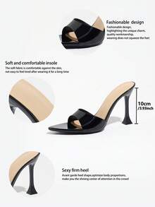 Women's Comfortable Mirror Finish Mule Pointed Toe Open Toe High Heel Sandals, Spring Summer Night Party Commute Office Outdoor Date Daily Wear Minimalist Slip-On Modern Sophisticated Black Shoes - Black - View 7