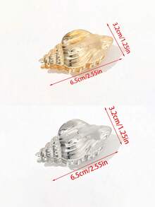 1件/2件 6.5cm/2.55英吋 時尚海灘夏季貝殼紋理條紋髮夾，女性優雅度假髮飾，海洋元素髮爪，海灘配件髮夾 - 金色 - 查看 10