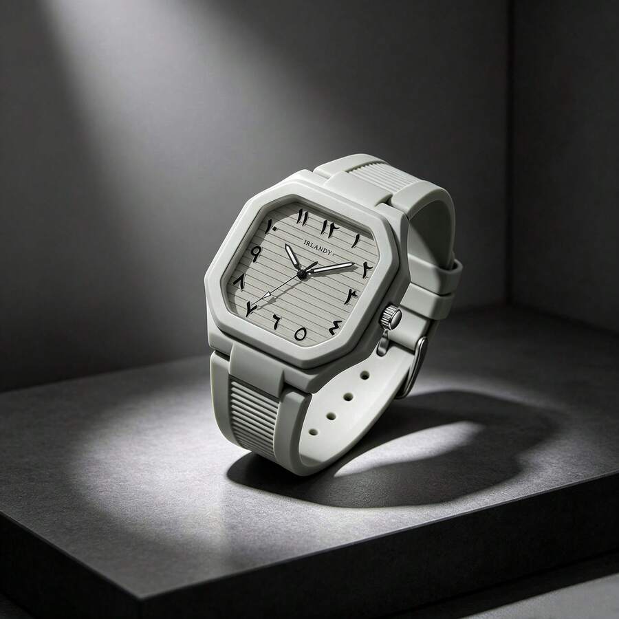 1pc Minimalist Arabic Dial Luminous Quartz Watch, Square Rubber Strap Wristwatch, Niche Design Unisex Versatile Watch, Suitable For Couples Daily Commute, Can Be Used As Valentine's Day, Anniversary Gift, High-End Couple Watch For Loved Ones, Gift Box Not Included - Grey - View 1