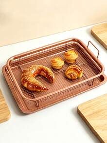 Air Fryer Crisper Basket With Baking Tray, Non-Stick Carbon Steel Rectangular Oven Pan Set, Dishwasher , Multipurpose For Air Frying, Roasting, Grilling & Baking - Multicolor - View 5