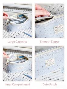 1pc Sweet Lace Fringe Pencil Case Decorated With Silver Stars, Large Capacity Girly Stationery Pouch, Smooth And Sturdy Zipper, Suitable For Daily Study Storage, Students, Office - Pencil Case - View 5