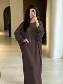 1pc Soft Muslim Dress, Soft Touch And Cool Feel, Multiple Color Options, No Fading, No Discoloration, Classic Versatile Style Suitable For Any Occasion, Easy To Match Abaya - Multicolor - View 19