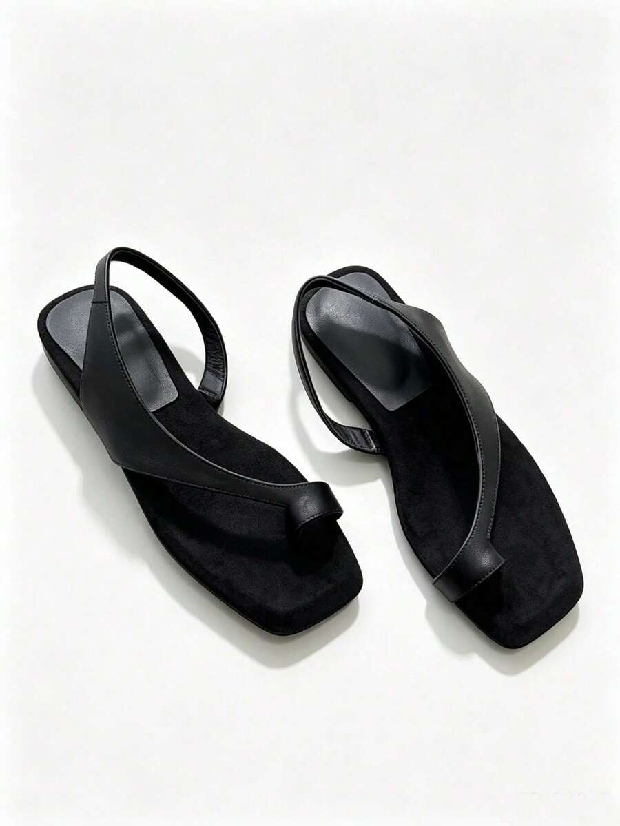 2026 Summer New Square Toe Flat Sandals For Women, French Style Minimalist Elegant INS Vacation Comfortable Flat Roman Sandals,Flip Flops
