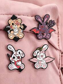 4pcs/Set Cartoon Dark Style Doll Pattern Brooch, Fun Metal Enamel Pin, Creative Decorative Lapel Pin For Backpacks - Multicolor - View 5
