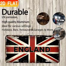 2D Flat, 1pc Vintage England Flag Metal Wall Plaque - 12x6 Inch Decorative Sign With "England" Text, Distressed Black And Red Design, Suitable For Bar, Cafe, Restaurant, Home Decor (Random Style) - A - View 2