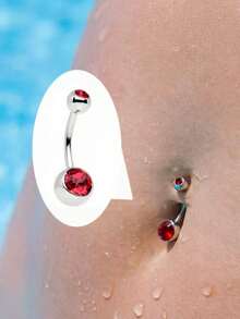 3pcs Red Starfish & Cherry Round Stainless Steel Belly Button Rings, European & American Style Personalized Women's Piercing Jewelry For Daily Wear - 3-piece Set - View 3
