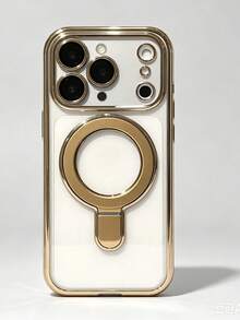 Luxury Electroplated Magnetic Phone Case Compatible With IPhone 17 16 15 14 13 Pro Max 17Pro Magsafe Stand Base Transparent Protective Shell - Mustard Yellow - View 5
