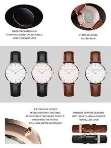 HANNAH MARTIN 1 PC Women's Minimalist Waterproof Quartz Watch, White Dial Leather Strap Fashion Ladies Wrist Watch, Ideal For Daily Commute & Dating - White - View 6