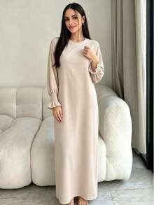 1pc Soft Muslim Dress, Soft Touch And Cool Feel, Multiple Color Options, No Fading, No Discoloration, Classic Versatile Style Suitable For Any Occasion, Easy To Match Abaya - Multicolor - View 3