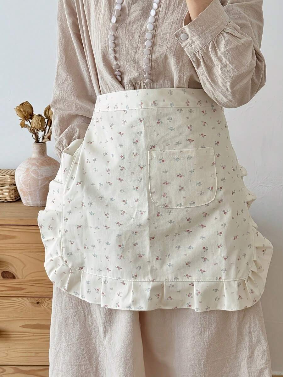 1pc Floral Waist Apron, Suitable For Flower Shop, Bakery, Home Kitchen, Workwear
