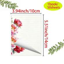 Gvanvilo 50 Sheets/Book Watercolor Peony Lined Memo Pad 10*14cm Highly Attractive Notebook Office Memo Planner Tear-Off Note Paper Artistic Floral Border Design Portable Pocket Notebook Daily Checklist Notebook Girly Cute Stationery Watercolor Peony Pattern Enhance Writing Ritual Hand Journal Material Paper Can Be Used For Letter Writing, Diary, Notes, List Planning, Hand Journal Collage - 50 Sheets/book - View 3