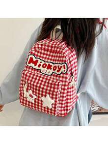 1pc Sanrio Hello Kitty Plaid Cute Backpack, With Cute Embroidered Letters And Star Pendant, Student School Bag, Suitable For Daily Commute, Perfect Back To School Gift For Girls - Multicolor - View 10