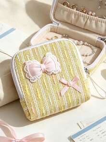 Cute Bow Jewelry Organizer Pouch, Coin Purse,Women Accessories Bag,Multi-Grid Travel Jewelry Case For Earrings Rings Bracelets,Lipstick Holder - Multicolor - View 8