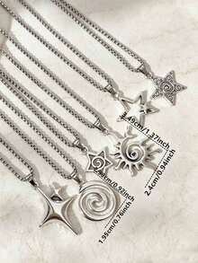 6pcs/1pc Men's & Women's Vintage Gothic Hip Hop Star Flame Spiral Sun Heart Pendant Stainless Steel Chain Necklace Set, Includes 6 Mixed European Baroque Cross Pendant Necklaces, Suitable For Christmas, New Year, Valentine's Day And Other Holidays - Silver - View 9