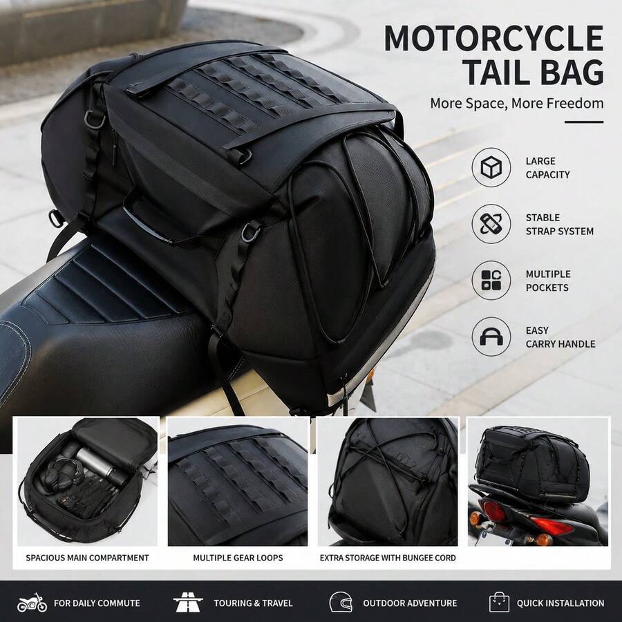 Tas Belakang Motor Tahan Air Bahan Oxford Kapasitas Tinggi dengan Sistem Lepas Cepat, Dilengkapi Strip Reflektif, Banyak Kantong, Lapisan Dalam yang Dapat Dilepas & Penyimpanan Eksternal, Desain Lepas Cepat untuk Berbagai Kendaraan, Universal untuk Skuter.