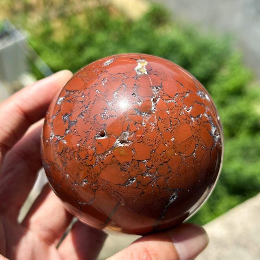 Stonehaven 1PC Red Jasper Sphere (300–500g) - Home Decor, Divination Sphere, Healing Crystal Energy, Mineral Specimen, Crystal Gift, Natural Gemstone Texture
