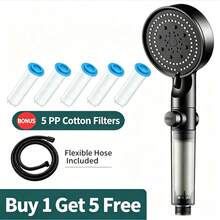 [Shower Head + 5 Filters+1.5m Shower Hose] 5-Setting Adjustable Pressure Filtered Shower Head, Handheld Shower Head With 10 Replaceable Filters, For Bathroom Showers, Outdoor Hot Water RV Showers - Shower Head + 5 Filters + 1.5m Hose - View 1