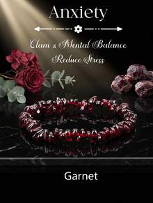 Natural Garnet Chip Elastic Bracelet, Crystal Healing Anxiety Relief & Emotional Balance Jewelry (Natural Stone Shape And Color May Vary) - Pomegranate - View 6
