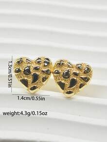 1 Pair Fashion Asymmetrical Texture Heart Gold Block Stud Earrings, Women's Fashion Daily Hip-Hop Versatile Party, Gathering Wear Earrings, Christmas, Halloween, Valentine's Day Gift - Gold - View 9
