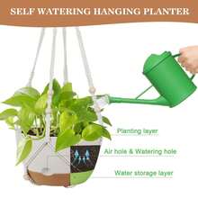 SANNAX 3 Pack Hanging Planters For Indoor Plants, 10 + 10 + 8 Inch Self-Watering Hanging Plant Pot, Macrame Plant Hanger With Pot, Ceiling Hooks, Removable Saucer And Drainage Holes For Garden Home - A - View 5
