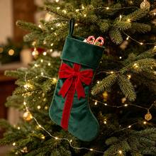 Christmas Hanging Socks Bow Design Velvet Christmas Stocking Ornaments - Green - View 4