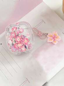 Shockproof Soft Shell Flower Sea Turtle Painted Transparent Additional Bracelet Fashion Bluetooth Earphone Case With Cute Pink Cherry Blossom Keychain For Airpods 4 3 1/2 Pro3 Pro/Pro2 - Multicolor - View 13