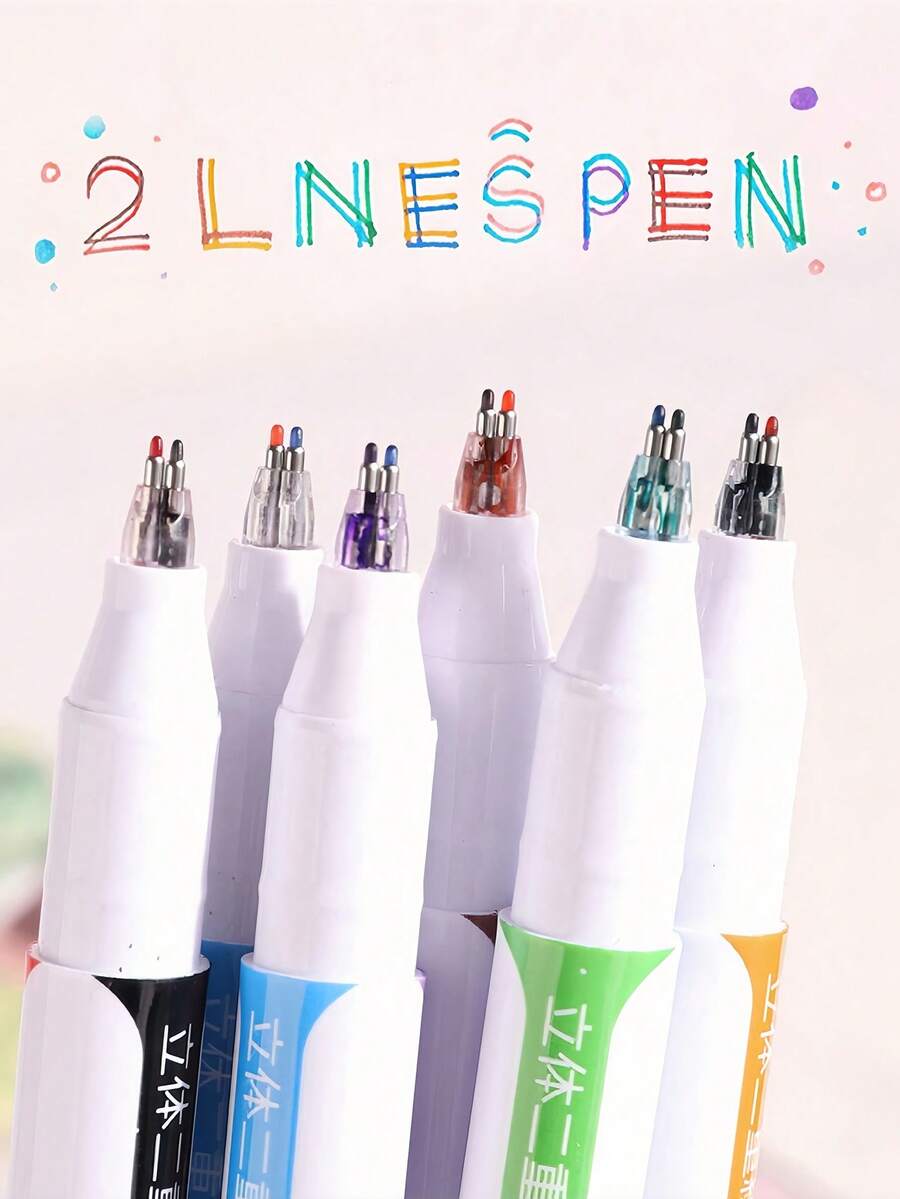 6pcs 3D Dual-Line Drawing Pens, Simultaneously Draw Two Lines Double-Line Marker Pens, Dual-Tip Colorful Marker Pens - Vibrant Dual-Line 3D Effect, Perfect For Art, Office And School Projects, Drawing Pens, Dreamy Dual-Line Colorful Marker Pens, Fluorescent Pens, Outline Pens For Note-Taking, Back To School Gift
