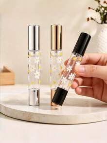 1pc 2-In-1 Dual-Head Perfume Refillable Bottle, Roller Ball + Spray Dual Function, Transparent Minimalist Printed Design, Available In Black, Silver, Gold Cap, Leak-Proof Durable Perfume Bottle, Suitable For Perfume, Cologne, Essential Oil, Essential For Work, Travel And More - Multicolor - View 2