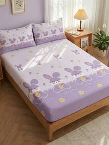 1件式床墊保護套床單，房間裝飾，防塵防滑，親膚透氣，超柔軟輕量，適用單人/雙人/加大/特大床尺寸，四季通用，可機洗，不含枕套與被套 - 彩色 - 查看 6