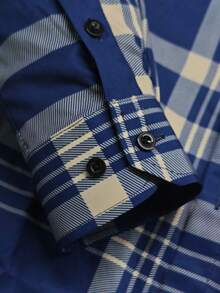 Men's Striped Long Sleeve Single-Breasted Casual Commuter Shirt - Navy Blue - View 7