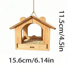 Natural Wood Hanging Bird Feeder For Outdoors, Open House Shape Wild Bird Seed Feeder, Weatherproof Hanging Bird Feeder For Yard Tree Garden Decoration, Attracts Finches Sparrows Wild Birds - A - View 10