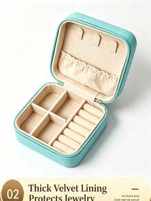 1pc Blue Mini Zipper Jewelry Storage Box, Portable Travel Jewelry Organizer, Compartment Anti-Oxidation Ring Earring Necklace Storage Small Box - Baby Blue - View 4
