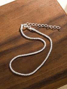 1pc Sparkling Anklet, High-End Minimalist Style, Glittering Starry Foot Chain - Silver - View 3