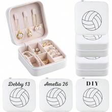6 - Pack Volleyball Portable Jewelry Box Travel White Sport Jewelry Case Bulk Gifts Volleyball Athletes Sports Enthusiasts Events Milestones - Square Volleyball - View 1