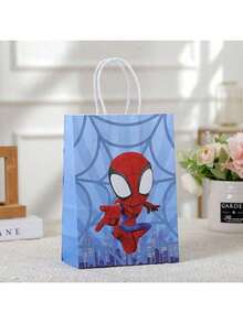 12pcs/Set "And His Magic Friends" Paper Gift Bags With Handles, Size 4, Miles, Ghost Spider, Giant White Cardboard Commemorative Bags, Superhero Theme Birthday Party Candy Toy Packaging Bags - Multicolor - View 6
