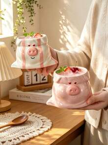 Cute Cartoon Ceramic Coffee Mug, Creative Animal Face Tea Cup With Handle, Aesthetic Breakfast Drinkware, Kawaii Milk Coffee Cup For Home Kitchen Office, Novelty Gift Mug For Coffee Lovers, Cozy Tableware Decor - Multicolor - View 4