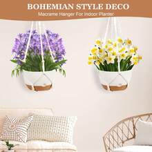 SANNAX 3 Pack Hanging Planters For Indoor Plants, 10 + 10 + 8 Inch Self-Watering Hanging Plant Pot, Macrame Plant Hanger With Pot, Ceiling Hooks, Removable Saucer And Drainage Holes For Garden Home - A - View 4