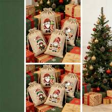 6/12/24pcs Small Christmas Burlap Drawstring Gift Bags, Christmas Elf Gift Bags, Random Pattern Holiday Gift Bags, Gift Packaging Bags, Suitable For Christmas Party Gifts, 12 Designs For Christmas, Weddings - Multicolor - View 5