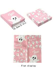 20pcs Pink Cute Ghost Disposable Napkins, 6.5x6.5 Inch Spooky Boo Printed Paper Napkins, Macaron Color Halloween Party Tableware, Suitable For Girls Birthday Party, Holiday Dinner Decoration, Trick Or Treat Table Setting - Multiple Styles - View 5