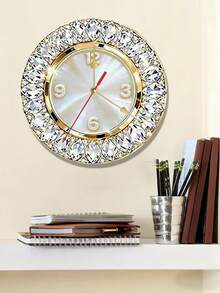 1pc 2D Flat Luxury Rhinestone Theme Wall Clock | Silent Decorative Clock, Creative Design, Suitable For Bedroom, Living Room, Office, 10/12 Inch (AA Battery Not Included) - Multicolor - View 3
