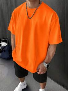 Essential Comfort Tee, Oversized Soft Breathable Cotton, Relaxed Weekend Loungewear Shirt For Men - 橘色 - 查看 11