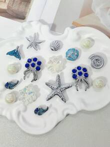 16件海洋海星水鑽章魚鞋飾DIY裝飾，節日扇貝貝殼波浪洞洞鞋扣飾配件，仿珍珠鞋夾 - 多色16PCS Style No.344 - 查看 8
